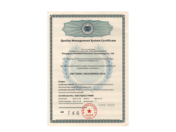 ISO9001 2015質量管理體系認證證書（英文）